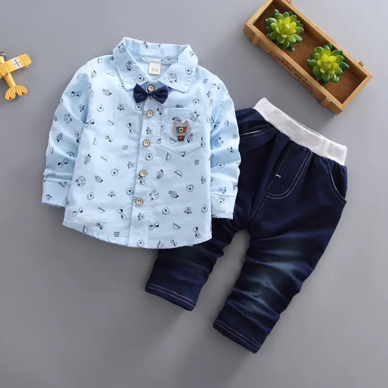 Sping cotton cat blouse and jeans 2pcs 1-5T baby boy clothes clothing sets