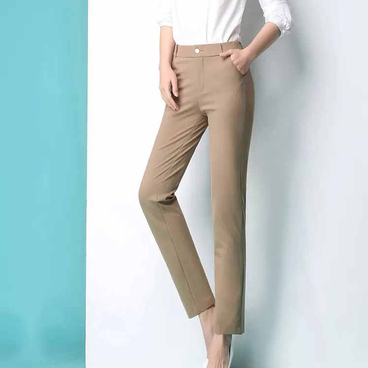 Supplier custom logo white straight lady pants plus size career pants business women's trousers and pants