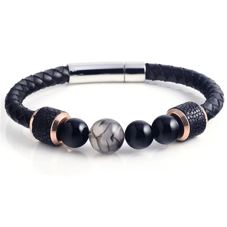 Trendy Herren Leder armband Manschette gewebt schwarz Neu im Design/Leder armband/gewebtes Armband
