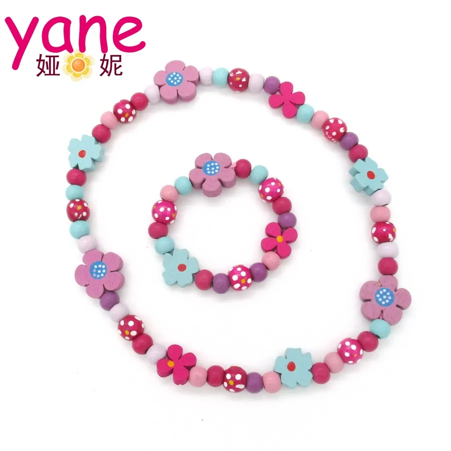 Wholesale wood beads necklace and bracelet set kids jewelry set