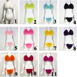 Janefur 11 Colors Fashion Fluffy Adults Real Fox Fur Hot Mature Custom Pink <strong>Red</strong> Color Clubwear Lingerie Bra and <strong>Bikini</strong> <strong>Sets</strong> - Product Image 5