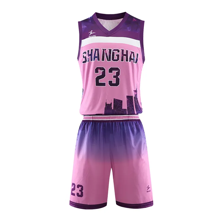 Eenvoudig Ontwerp Basketbal Jersey Kleur Roze Vrouwen Basketbal Uniform Ontwerp