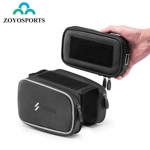 ZOYOSPORTS Sacoche de <span class=keywords><strong>vélo</strong></span> noire à double poche, sacoche de cadre de <span class=keywords><strong>vélo</strong></span>, sacoche de guidon, sacoche de cadre avant, étui pour smartphone 6,2 pouces, étanche - Product Image 2
