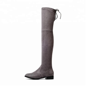 Chaussures <span class=keywords><strong>en</strong></span> <span class=keywords><strong>daim</strong></span> plates, extensibles au dessus du genou, pour femmes, <span class=keywords><strong>bottes</strong></span> hautes à lacets, de cuisse, bon marché, nouvelle collection - Product Image 2