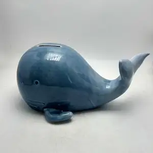 Tirelire bleue en forme de baleine, bac à monnaie en céramique personnalisés
