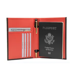 OEM carbon fiber genuine leather boarding travel wallet custom passport holder with gift box