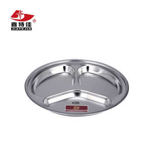 Plateau de service de restauration rapide rond en acier inoxydable de vente chaude <span class=keywords><strong>assiette</strong></span> divisée écologique avec 3 compartiments <span class=keywords><strong>pour</strong></span> le service de collation diététique - Product Image 1