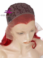 Peluca roja de encaje frontal para mujeres blancas, pelo sintético de primera calidad, precio al por mayor