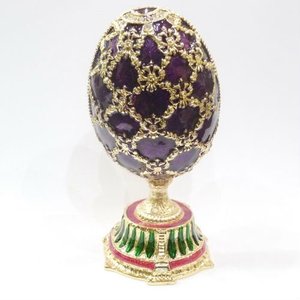 Nuevo Joyero de Aleación de Peltre Color Morado, Moderno, con Esmalte, Cristal y Baño de Oro, Estilo Fabergé - Product Image 3