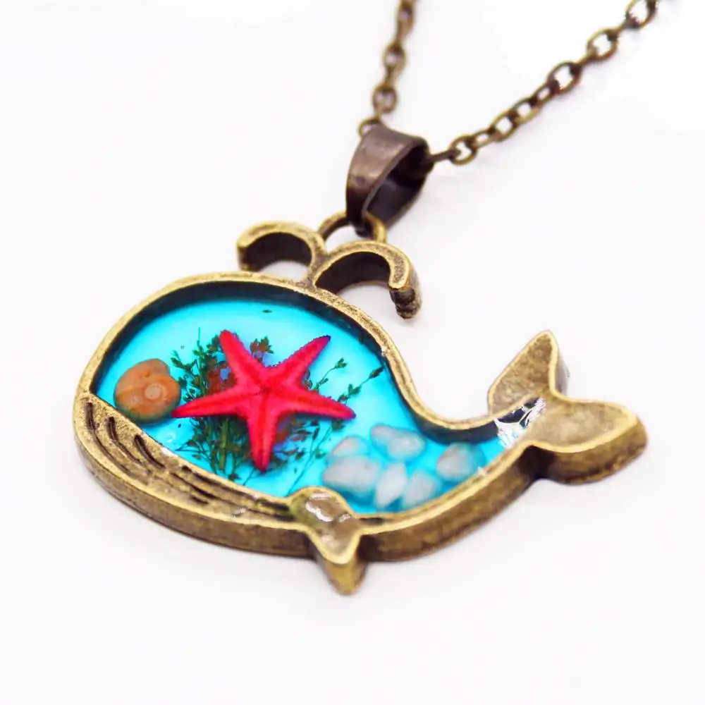 Collana di stelle marine naturali in miniatura mondo subacqueo collana di balene retrò gioielli in stile Boho