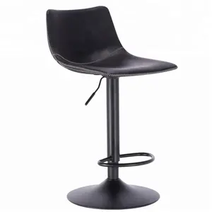 Industrial Bar Stool with Crazy Horse Faux Leather and Zigzag Stitching