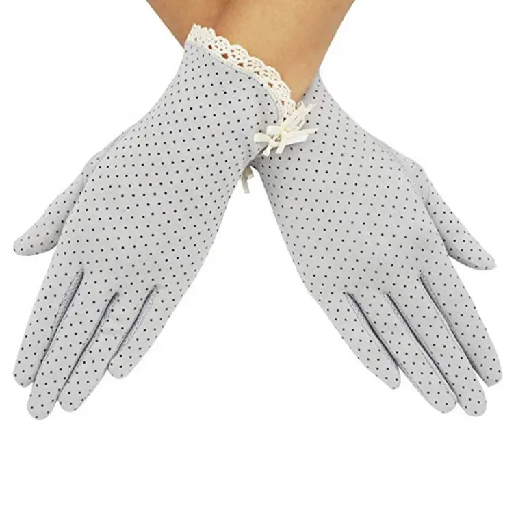 Summer Women Dots Sun UV Protection Gloves Breathable Cotton Lace Touchscreen Anti-skid Driving Gloves