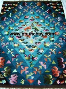 Tapis de tapisserie en laine tissée et coton Ppunchay et décoration murale-Design d'animaux fait à la main 63x45 "Pérou - Product Image 1