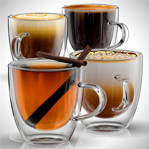 Tazza <span class=keywords><strong>da</strong></span> tè <span class=keywords><strong>in</strong></span> <span class=keywords><strong>vetro</strong></span> <span class=keywords><strong>borosilicato</strong></span> a doppia parete fatta a mano <span class=keywords><strong>da</strong></span> 300ml per Cappuccino Latte con manico - Product Image 2