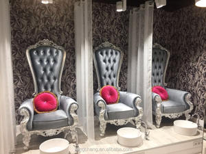 Mobili dell'hotel in legno intaglio di lusso in oro bianco barocco francese con schienale alto a buon mercato in pelle regina re trono JC-SF06 - Product Image 6