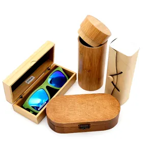 Custom logo OEM bamboo wooden optical storage sunglasses case, handmade slide cheap hard sunglasses glass box case