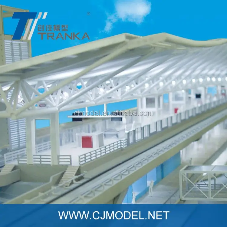 Modelo de estação ferroviária moderna para a famosa cidade, estação de ônibus modelo para o planejamento de uso