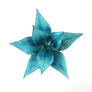 Turquoise coloration ombre Xmas poinsettia flowers stem with glitter Christmas ornaments wholesale#89060