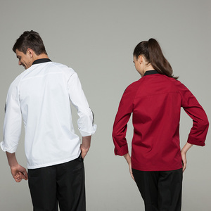 2017 moda blanco cinta de color chef de manga larga chaqueta uniforme para <span class=keywords><strong>el</strong></span> <span class=keywords><strong>restaurante</strong></span> - Product Image 4