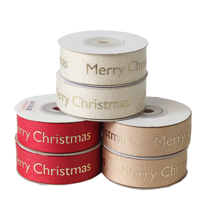 Customised logo Xmas Gift Herringbone Grosgrain Print Cotton <strong>Ribbon</strong> <strong>Thick</strong> Satin <strong>Ribbon</strong> Gold Leaf <strong>Ribbon</strong> - Product Image 6