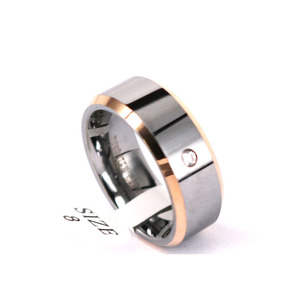 Bague en tungstène diamantée tendance, bague de fiançailles en missanite, bague à pierre <span class=keywords><strong>unique</strong></span> en or rose à bords biseautés, design confortable et plat - Product Image 1