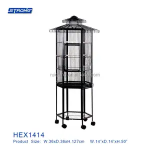 หกเหลี่ยมกรงโลหะกรงนกสำหรับนกแก้วกรงสัตว์เลี้ยงที่มีล้อ HEX1414