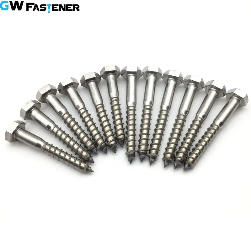 ASTM 18-8 Stainless Steel 304 A2 Stainless Steel 316 A4 Hex Kepala Sekrup Lag Coach Screw Lag Bolt