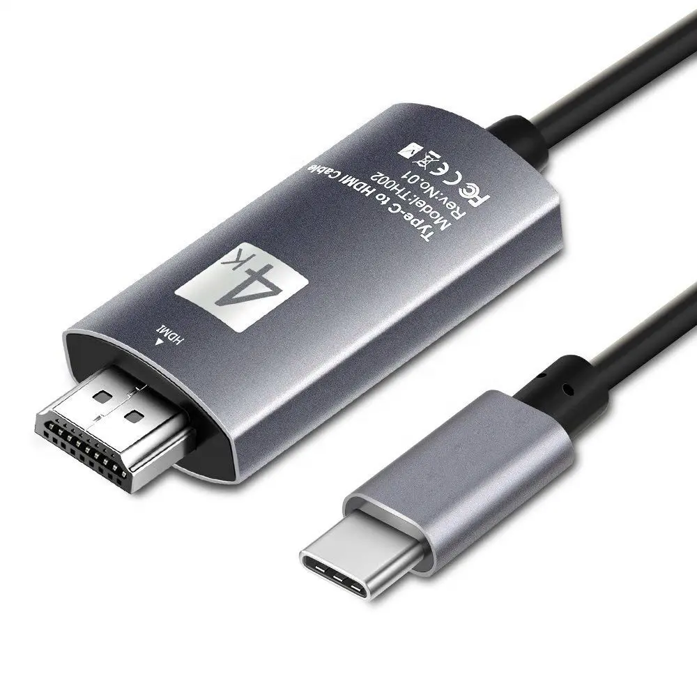 Kabel USB C ke HDMI 2 meter, USB Tipe C Thunderbolt 3 Port ke HDMI 4K untuk MacBook pro baru, Nintendo dan lainnya