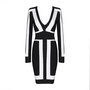 Anytops fashion modern ladies black and white bodycon plus size dresses women lady elegant bandage dress 2019 robe bandage