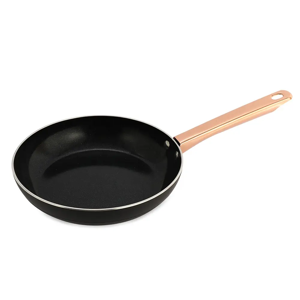 Aluminum press fry pan with rose gold handle and premium ceramic coating