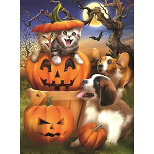 Bricolage Halloween Cadeau Diamant Peinture Un Groupe De Chats Mignons Image Strass Diamant Broderie Point De Croix Mosaïque Cadeau