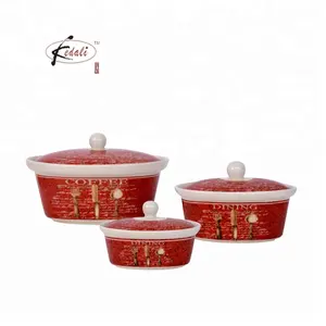 Pentola per zuppa di colore rosso in gres cucina Design OEM casseruola in ceramica pentola di forma rotonda con coperchio