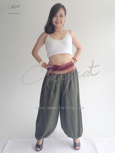 Pantalones de rayón Aladdín para mujer, Pantalón cómodo con cintura birmana, Thai - Product Image 1