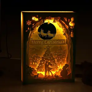 3D Paper Cut Light Box Carving Night Light Lamp Light Up Shadow Box Frame