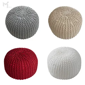 100% Cotton Knitted Cable floor ottoman handmade footstool stool - 20 Dia x 14 High - color grey