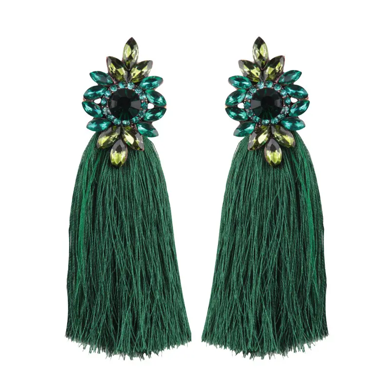 Blue Green Long Qualified Cotton Tassel earrings