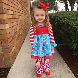 Fall Baby girl boutique sets cute stripe ruffle pants smocked kids clothing wholesale fashion children spring clothes