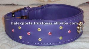 Correa Premium para mascotas de alta calidad, Collar de perro de cuero indio teñido con tambor, patrón sólido, decoración de piedra, hebillas de latón, Clips, banda de rodadura de nailon - Product Image 2