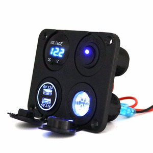 DS 12 V Coche/Marin Toma <span class=keywords><strong>Del</strong></span> Encendedor + de Doble <span class=keywords><strong>Puerto</strong></span> USB Adaptador de Cargador + Voltímetro + estrella interruptor - Product Image 1