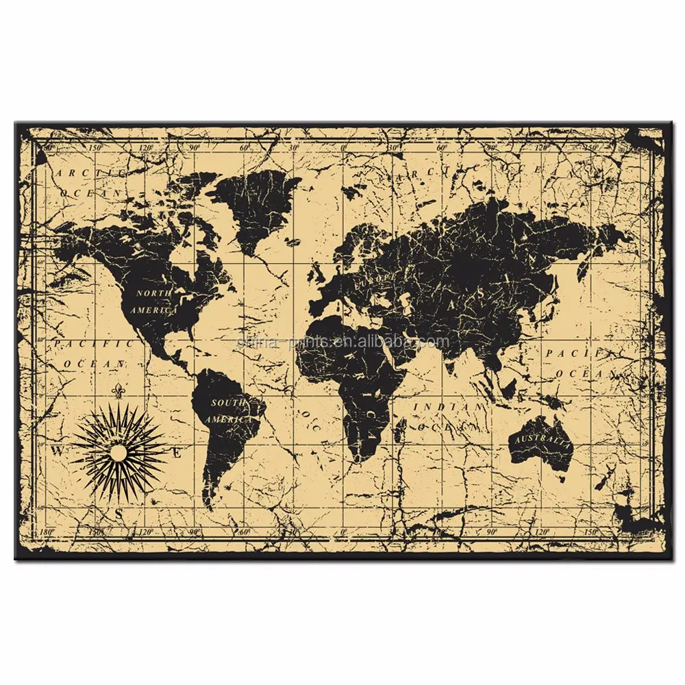 Large Size World Map Canvas Wall Art for Home Decoration Abstract Map Wall Art with Frame