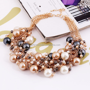 Collana di Perle Stile Bohémien Multicolore Placcata <span class=keywords><strong>Oro</strong></span> con Catena Intrecciata per Matrimoni, Fidanzamenti e Regali - Product Image 2