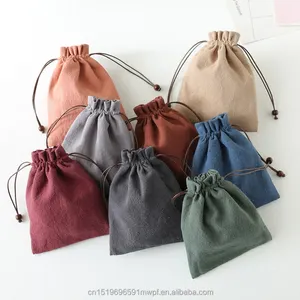 Colorful Cotton Linen Fabric Jewelry Pouch with Drawstring