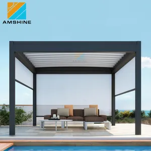 Motorized roof outdoor awning metal 4 pillars pergola for house