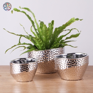 Maceta <span class=keywords><strong>de</strong></span> Cerámica Plateada Rústica para Exteriores, Diseño Resistente a Insectos, Canasta para Flores, Maceta para Jardín - Product Image 1