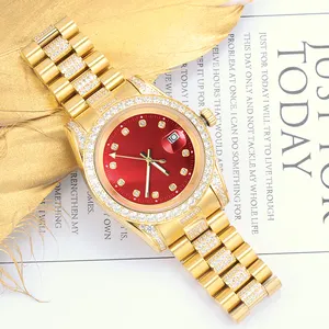 18k gold plated stainless steel CZ diamond wrist hip hop quartz watches for men