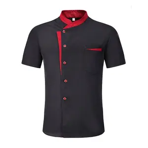 OEM mode korte mouw stand kraag zomer chef jas restaurant koken black chef uniform indonesië