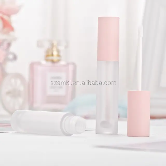 Private Label 5ml Pink Lip Gloss Tube empty, Frosted Cylindrical Liquid Lipstick Container