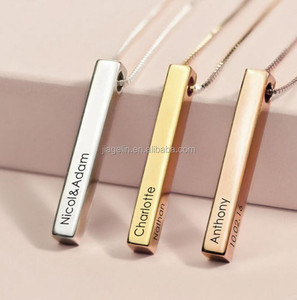 Fashion 925 <strong>Sterling</strong> <strong>Silver</strong> Gold Plated Box Chain Punk Style Zircon Custom Vertical <strong>Bar</strong> Pendant <strong>Necklaces</strong> - Product Image 1