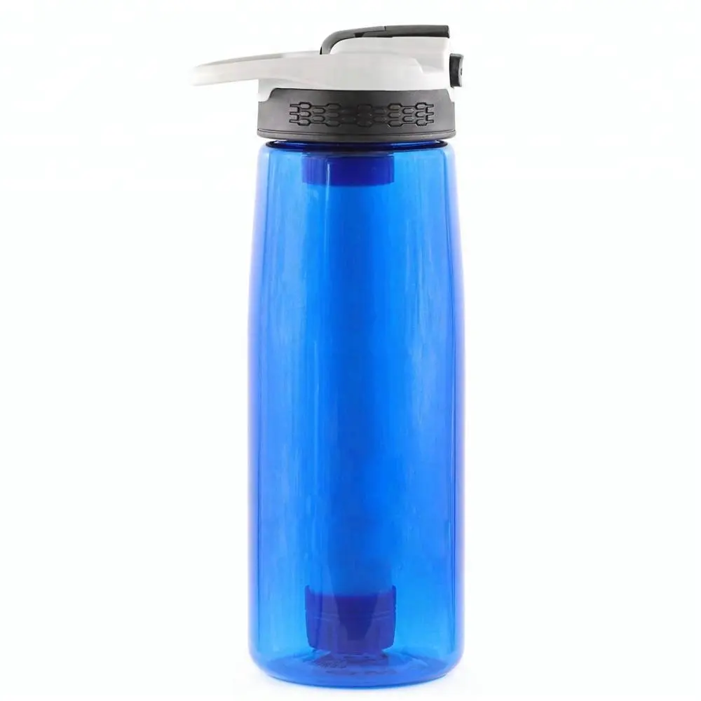 Nuovo tipo di bottiglia filtro acqua con cannuccia sostituibile BPA bottiglia d'acqua a prova di perdite per escursioni in campeggio