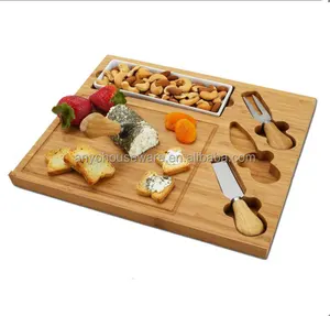 Planche de service de nourriture bon marché, planche à découper de fromage en bambou avec boîte en plastique